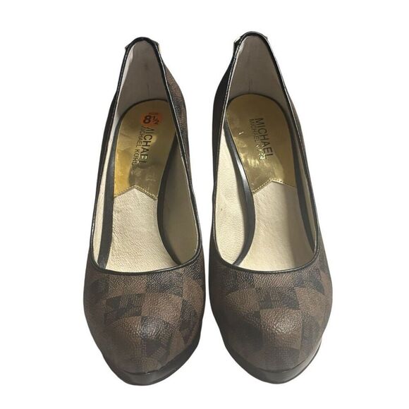 Michael Kors Monogram MK High Heel Shoe Pump Brown Womens Size US 8.5 M - Picture 2 of 10
